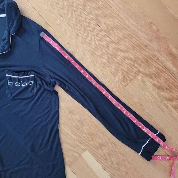 Bebe black & pink bedazzled button up pajama top super soft loungewear - Picture 7 of 8